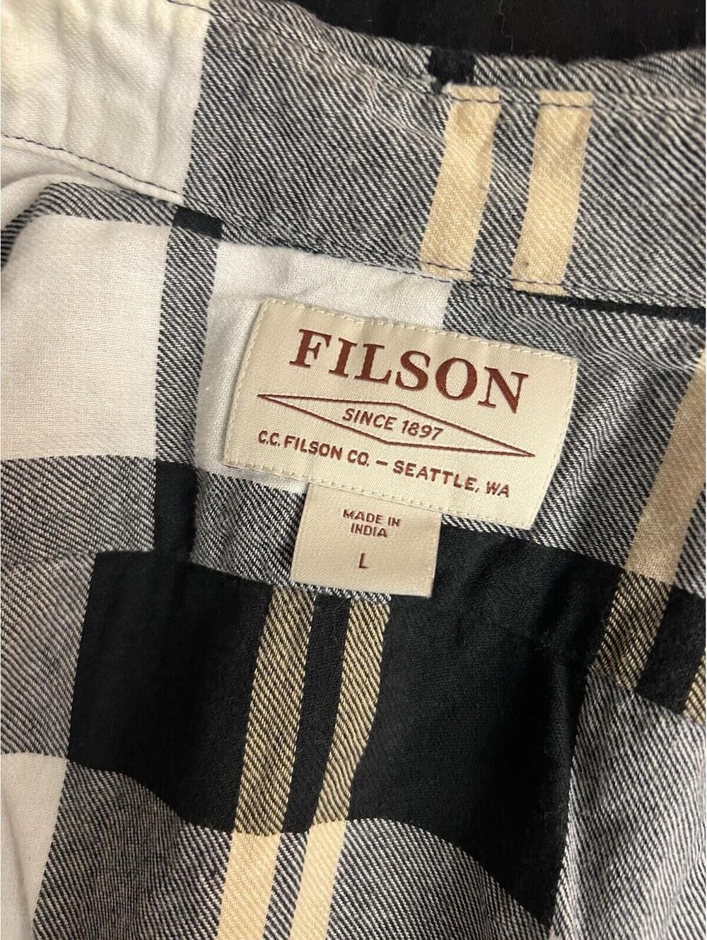 Filson Scout Flannel Button Up Shirt Plaid Mens L Black Gold White Cotton - Picture 4 of 10